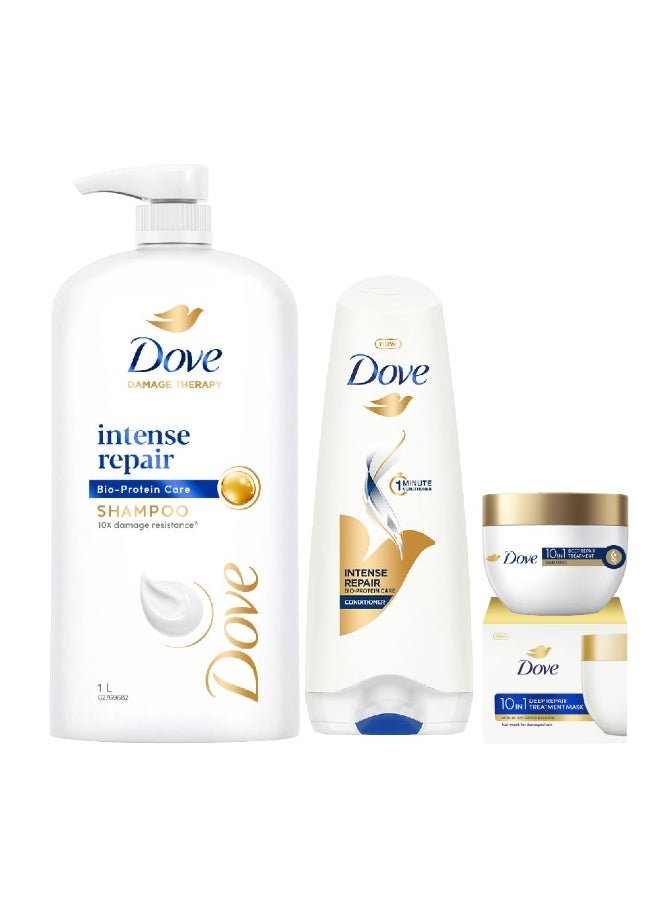 دوف شامبو دوف إنتنس ريبير 1 لتر، بلسم 175 مل، وقناع للشعر 300 مل (عبوة مشتركة) للرجال والنساء - Image 1